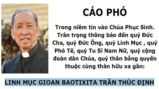 Cáo Phó - Linh Mục Gioan Baotixita Trần Thúc Định